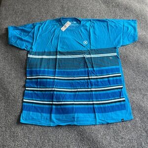Hurley Mens Cyan Blue Striped Graphic T-Shirt Classic Fit XL New With Tags